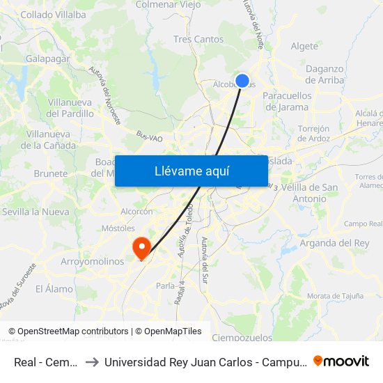 Real - Cementerio to Universidad Rey Juan Carlos - Campus De Fuenlabrada map
