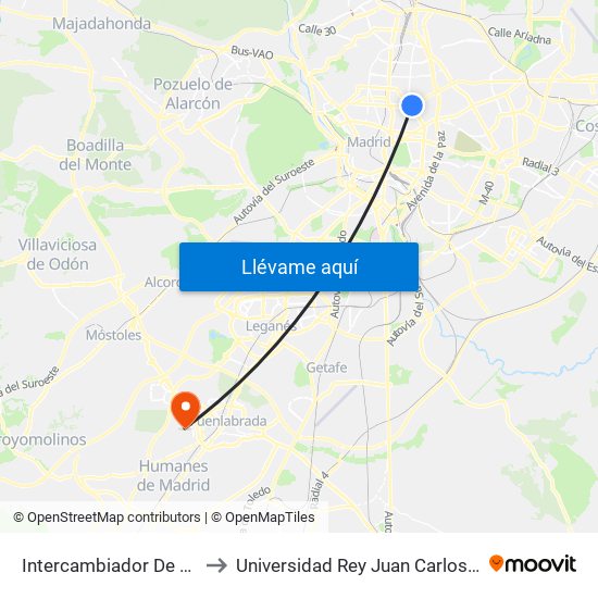Intercambiador De Avenida De América to Universidad Rey Juan Carlos - Campus De Fuenlabrada map