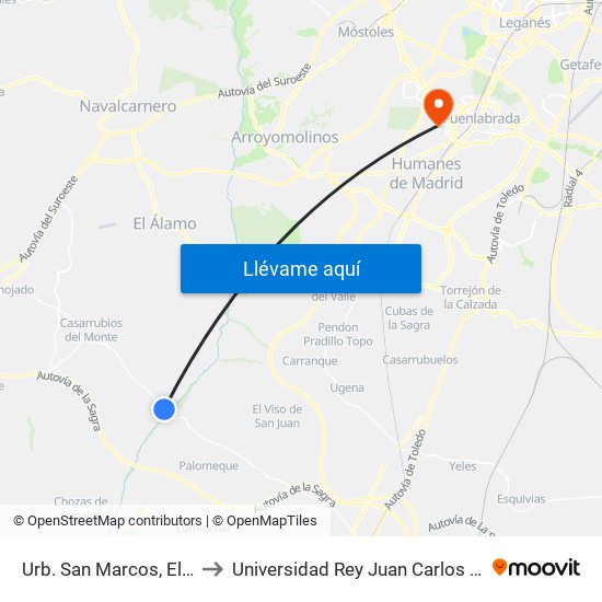 Urb. San Marcos, El Viso De San Juan to Universidad Rey Juan Carlos - Campus De Fuenlabrada map