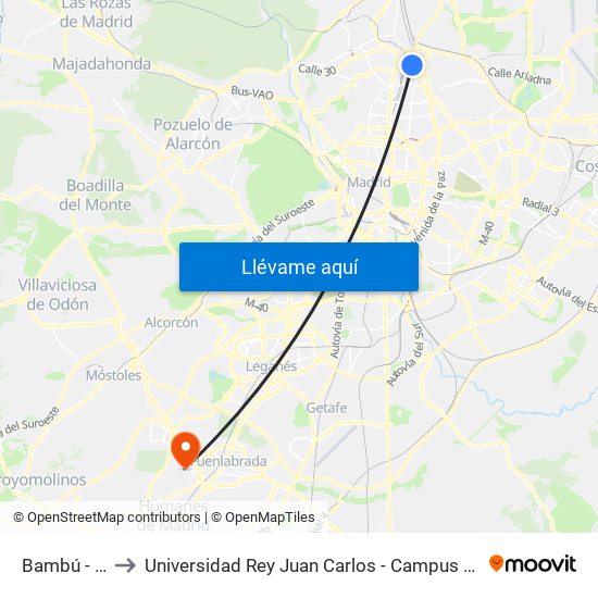 Bambú - Yuca to Universidad Rey Juan Carlos - Campus De Fuenlabrada map