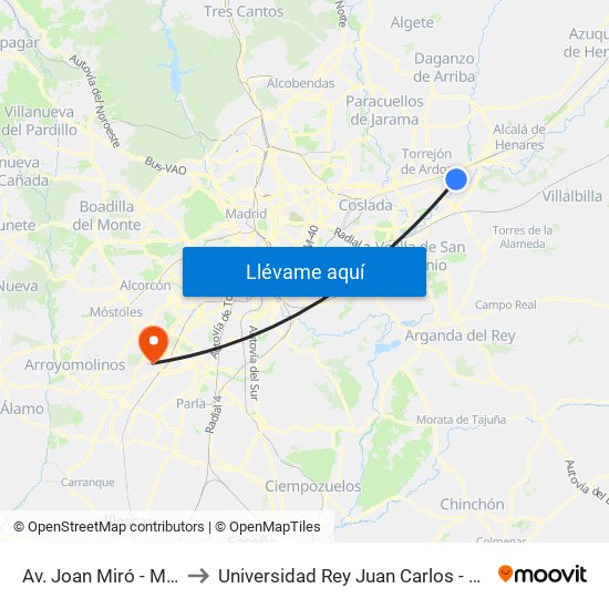 Av. Joan Miró - Montserrat Roig to Universidad Rey Juan Carlos - Campus De Fuenlabrada map