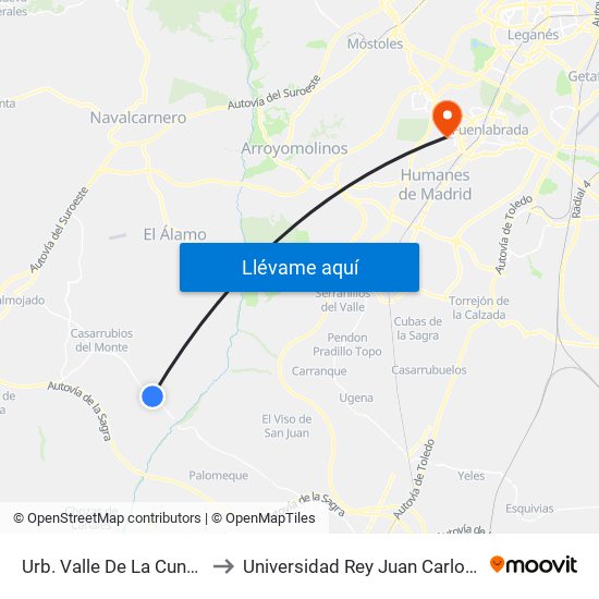 Urb. Valle De La Cuna, El Viso De San Juan to Universidad Rey Juan Carlos - Campus De Fuenlabrada map