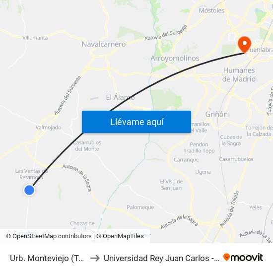 Urb. Monteviejo (Toledo), Camarena to Universidad Rey Juan Carlos - Campus De Fuenlabrada map