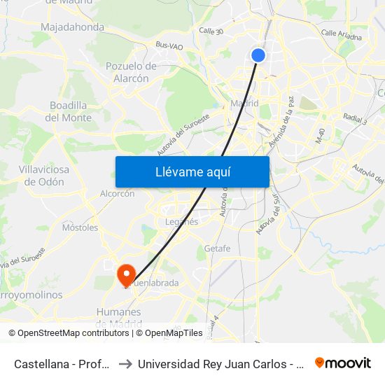 Castellana - Profesor Waksman to Universidad Rey Juan Carlos - Campus De Fuenlabrada map