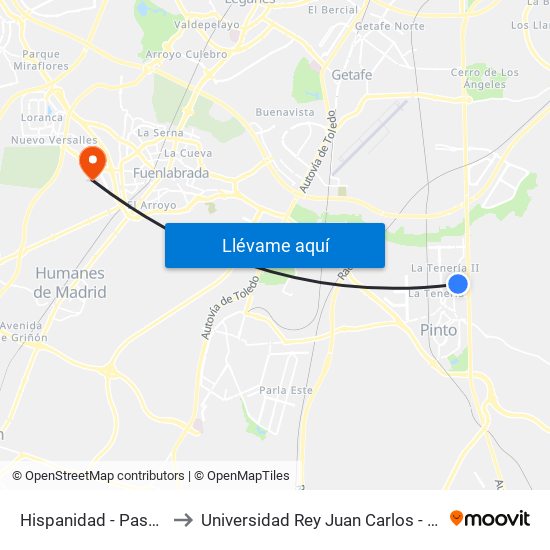 Hispanidad - Paseo De Las Artes to Universidad Rey Juan Carlos - Campus De Fuenlabrada map