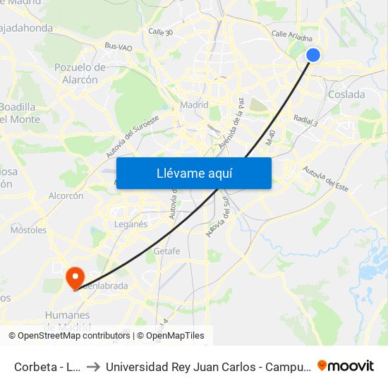 Corbeta - La Rioja to Universidad Rey Juan Carlos - Campus De Fuenlabrada map