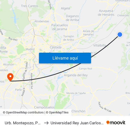 Urb. Montepozo, Pozo De Guadalajara to Universidad Rey Juan Carlos - Campus De Fuenlabrada map