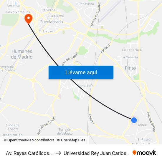 Av. Reyes Católicos - Pedro De Valdivia to Universidad Rey Juan Carlos - Campus De Fuenlabrada map