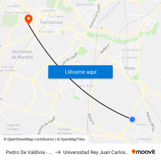 Pedro De Valdivia - Av. Reyes Católicos to Universidad Rey Juan Carlos - Campus De Fuenlabrada map