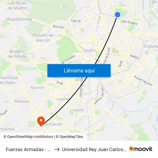 Fuerzas Armadas - Parque Valdebebas to Universidad Rey Juan Carlos - Campus De Fuenlabrada map