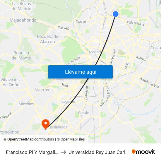 Francisco Pi Y Margall - Alcalde Moreno Torres to Universidad Rey Juan Carlos - Campus De Fuenlabrada map