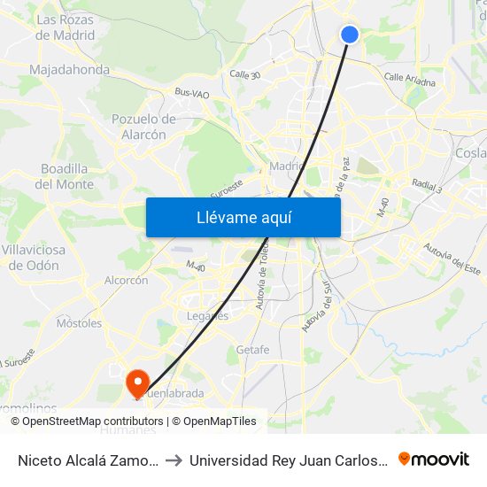 Niceto Alcalá Zamora - Ana De Austria to Universidad Rey Juan Carlos - Campus De Fuenlabrada map