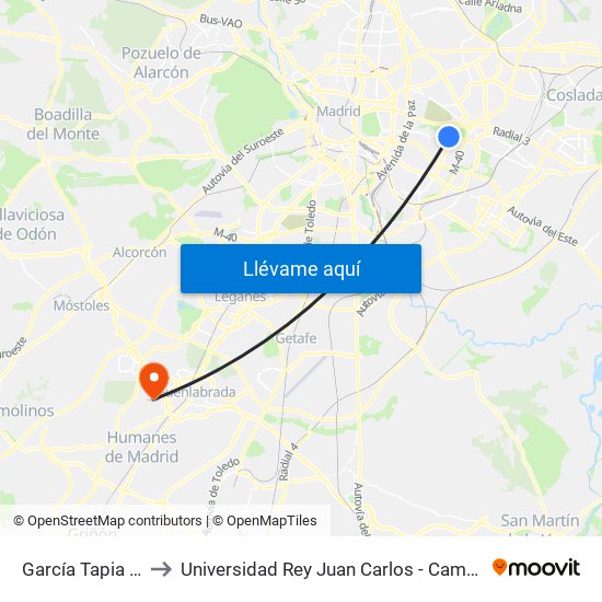 García Tapia - Oberón to Universidad Rey Juan Carlos - Campus De Fuenlabrada map