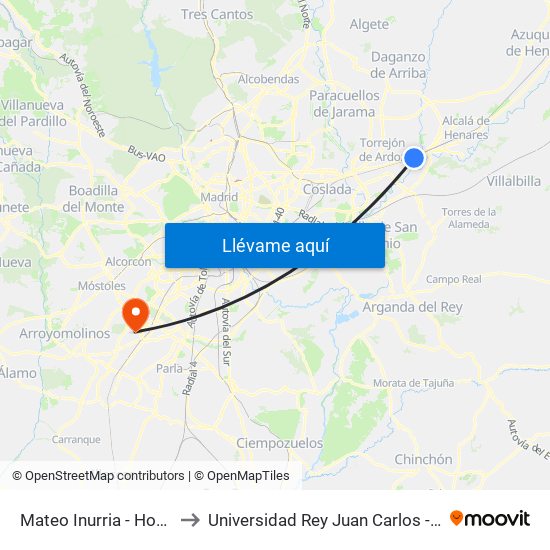 Mateo Inurria - Hospital De Torrejón to Universidad Rey Juan Carlos - Campus De Fuenlabrada map