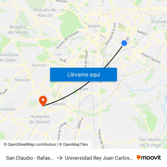 San Claudio - Rafael Fernández Hijicos to Universidad Rey Juan Carlos - Campus De Fuenlabrada map