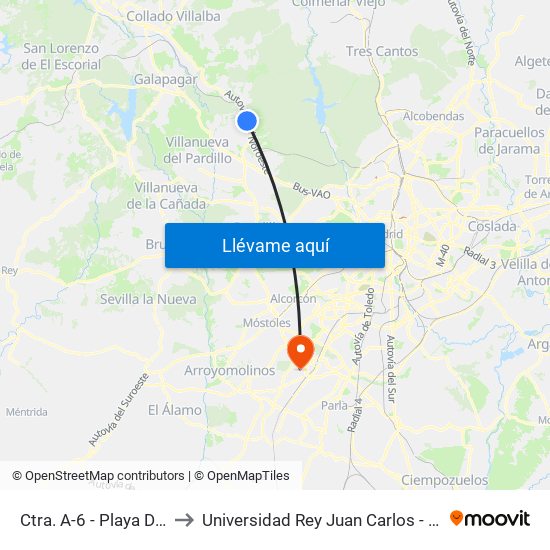 Ctra. A-6 - Playa De Las Américas to Universidad Rey Juan Carlos - Campus De Fuenlabrada map
