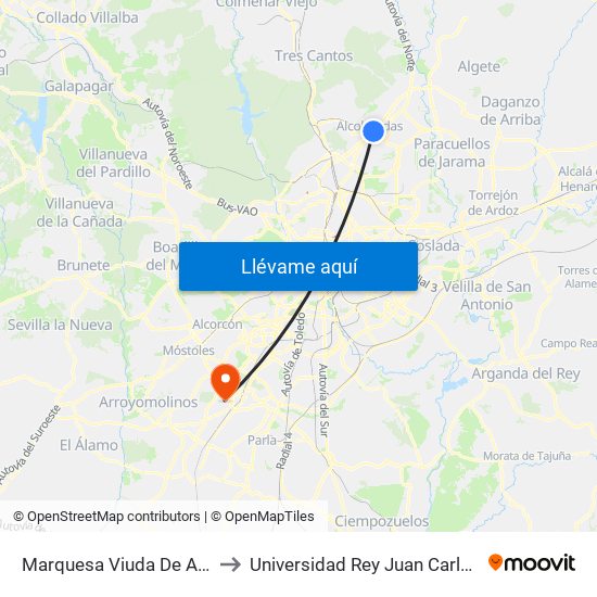 Marquesa Viuda De Aldama - Trva. Del Cañón to Universidad Rey Juan Carlos - Campus De Fuenlabrada map
