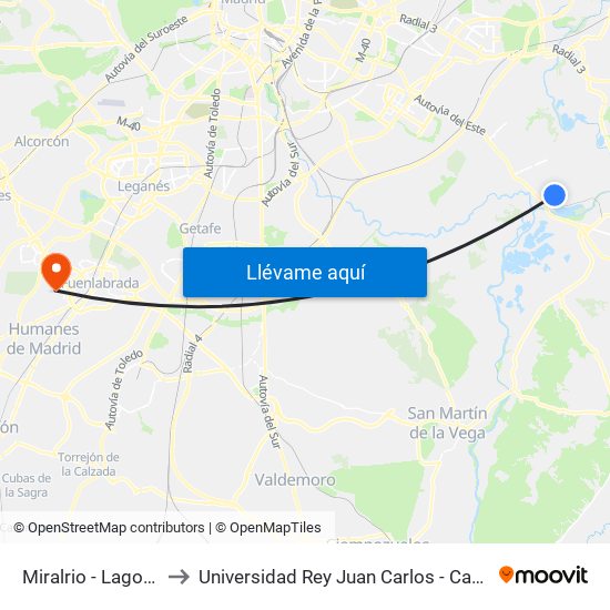 Miralrio - Lago Constanza to Universidad Rey Juan Carlos - Campus De Fuenlabrada map