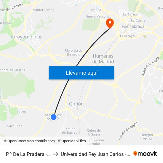 P.º De La Pradera - Pza. Del Puente to Universidad Rey Juan Carlos - Campus De Fuenlabrada map