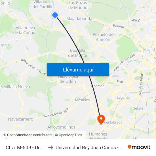 Ctra. M-509 - Urb. Entreálamos to Universidad Rey Juan Carlos - Campus De Fuenlabrada map