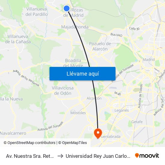 Av. Nuestra Sra. Retamar - Recinto Ferial to Universidad Rey Juan Carlos - Campus De Fuenlabrada map