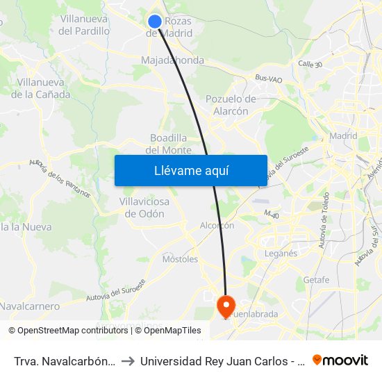Trva. Navalcarbón - Polideportivo to Universidad Rey Juan Carlos - Campus De Fuenlabrada map
