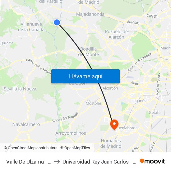 Valle De Ulzama - Valle Del Tiétar to Universidad Rey Juan Carlos - Campus De Fuenlabrada map