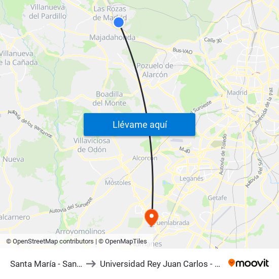 Santa María - San Juan Bautista to Universidad Rey Juan Carlos - Campus De Fuenlabrada map