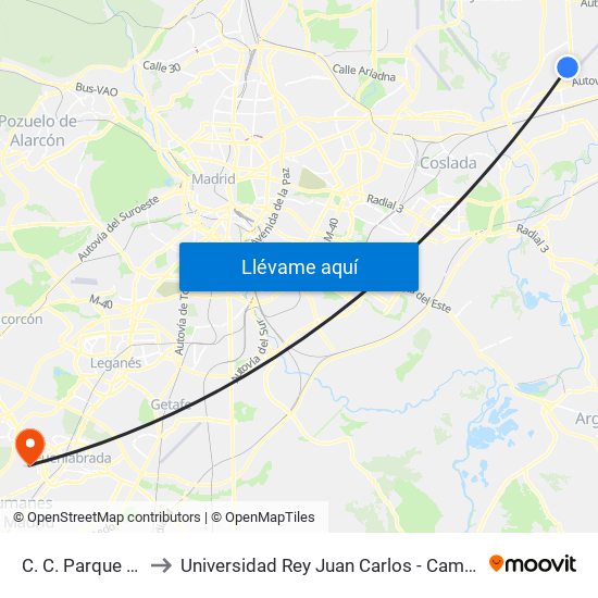 C. C. Parque Corredor to Universidad Rey Juan Carlos - Campus De Fuenlabrada map