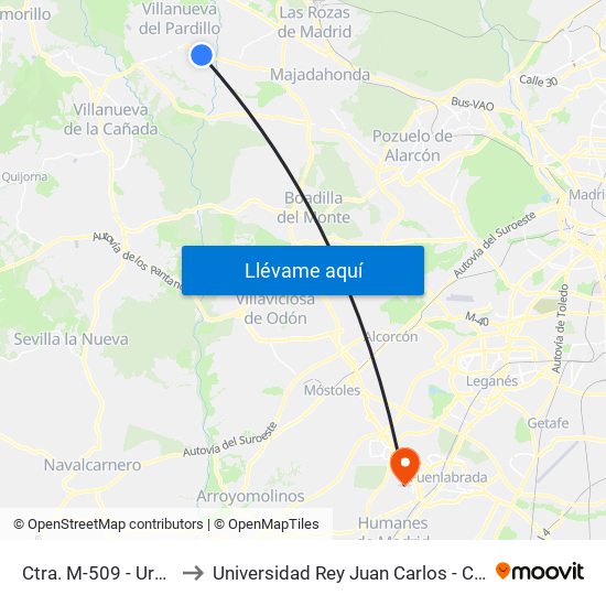 Ctra. M-509 - Urb. Santa María to Universidad Rey Juan Carlos - Campus De Fuenlabrada map