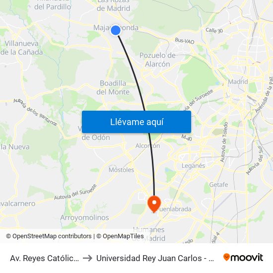 Av. Reyes Católicos - Pza. Cruz to Universidad Rey Juan Carlos - Campus De Fuenlabrada map