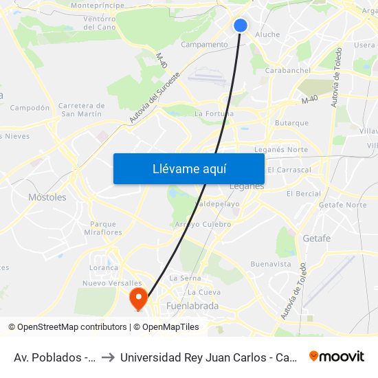 Av. Poblados - Empalme to Universidad Rey Juan Carlos - Campus De Fuenlabrada map