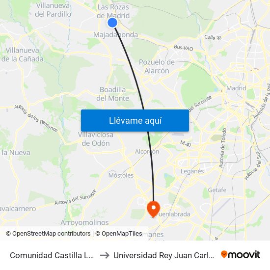 Comunidad Castilla La Mancha - Burgocentro to Universidad Rey Juan Carlos - Campus De Fuenlabrada map