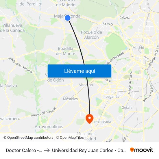 Doctor Calero - Jardinillos to Universidad Rey Juan Carlos - Campus De Fuenlabrada map