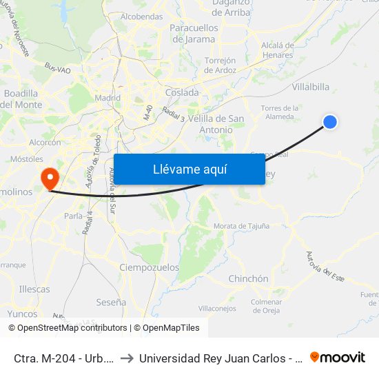 Ctra. M-204 - Urb. Monteacevedo to Universidad Rey Juan Carlos - Campus De Fuenlabrada map