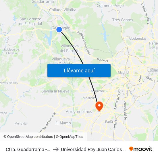 Ctra. Guadarrama - Urb. La Herradura to Universidad Rey Juan Carlos - Campus De Fuenlabrada map