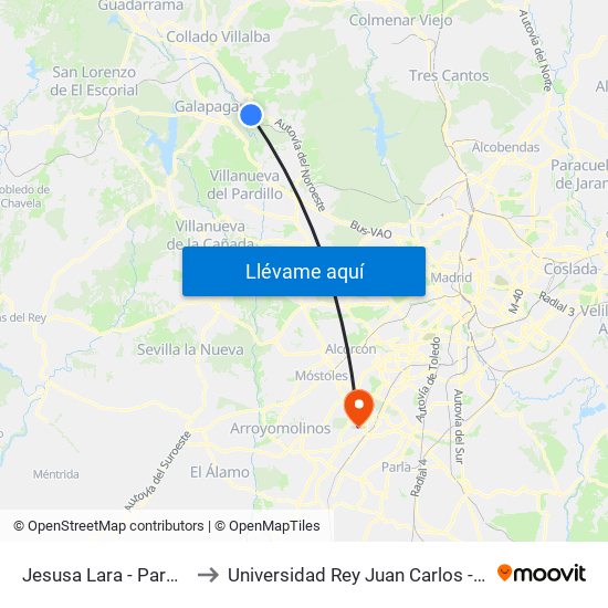 Jesusa Lara - Parque Pradogrande to Universidad Rey Juan Carlos - Campus De Fuenlabrada map