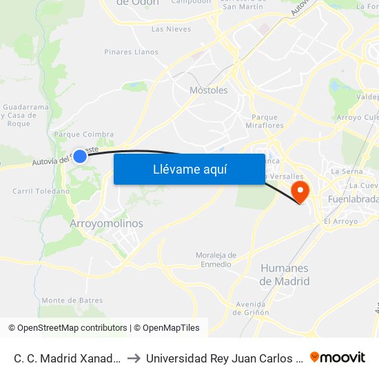 C. C. Madrid Xanadú - Centro De Ocio to Universidad Rey Juan Carlos - Campus De Fuenlabrada map