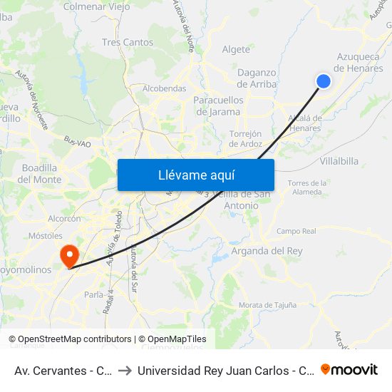 Av. Cervantes - C.º Valdeavero to Universidad Rey Juan Carlos - Campus De Fuenlabrada map
