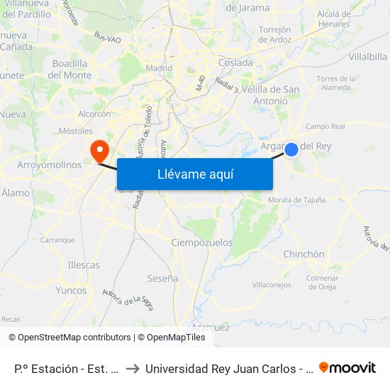 P.º Estación - Est. Arganda Del Rey to Universidad Rey Juan Carlos - Campus De Fuenlabrada map