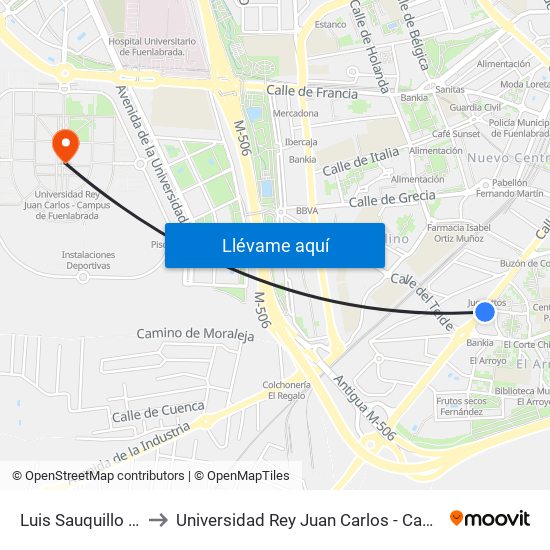 Luis Sauquillo - El Arroyo to Universidad Rey Juan Carlos - Campus De Fuenlabrada map