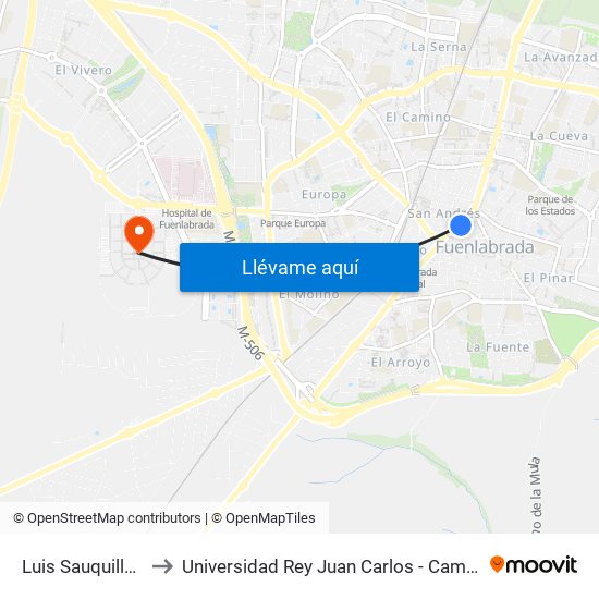 Luis Sauquillo - Tesillo to Universidad Rey Juan Carlos - Campus De Fuenlabrada map