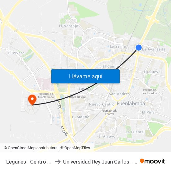 Leganés - Centro De Salud Mental to Universidad Rey Juan Carlos - Campus De Fuenlabrada map