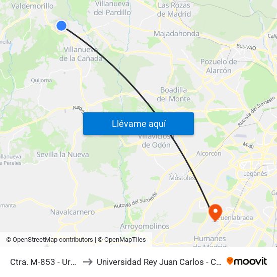 Ctra. M-853 - Urb. Jarabeltrán to Universidad Rey Juan Carlos - Campus De Fuenlabrada map