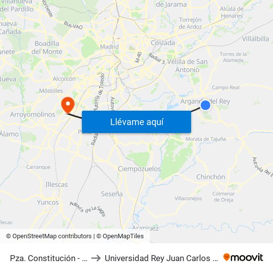 Pza. Constitución - Juan De La Cierva to Universidad Rey Juan Carlos - Campus De Fuenlabrada map