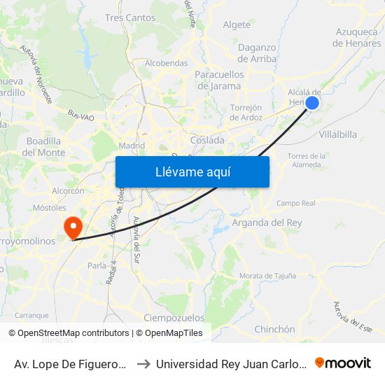 Av. Lope De Figueroa - Pza. Rguez. De Hita to Universidad Rey Juan Carlos - Campus De Fuenlabrada map