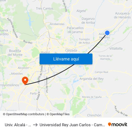 Univ. Alcalá - Hospital to Universidad Rey Juan Carlos - Campus De Fuenlabrada map