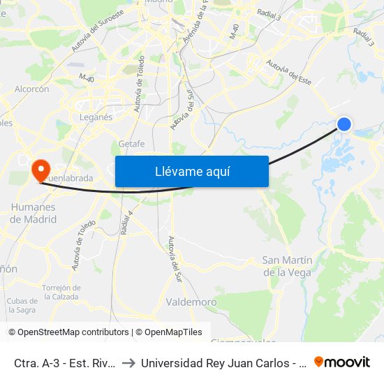 Ctra. A-3 - Est. Rivas Vaciamadrid to Universidad Rey Juan Carlos - Campus De Fuenlabrada map