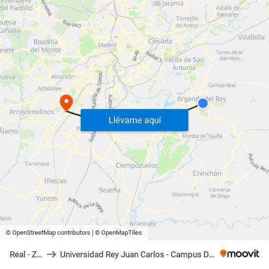 Real - Zarza to Universidad Rey Juan Carlos - Campus De Fuenlabrada map