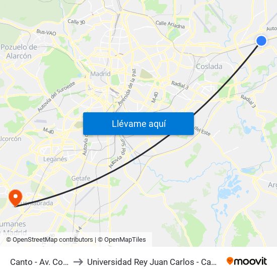 Canto - Av. Constitución to Universidad Rey Juan Carlos - Campus De Fuenlabrada map